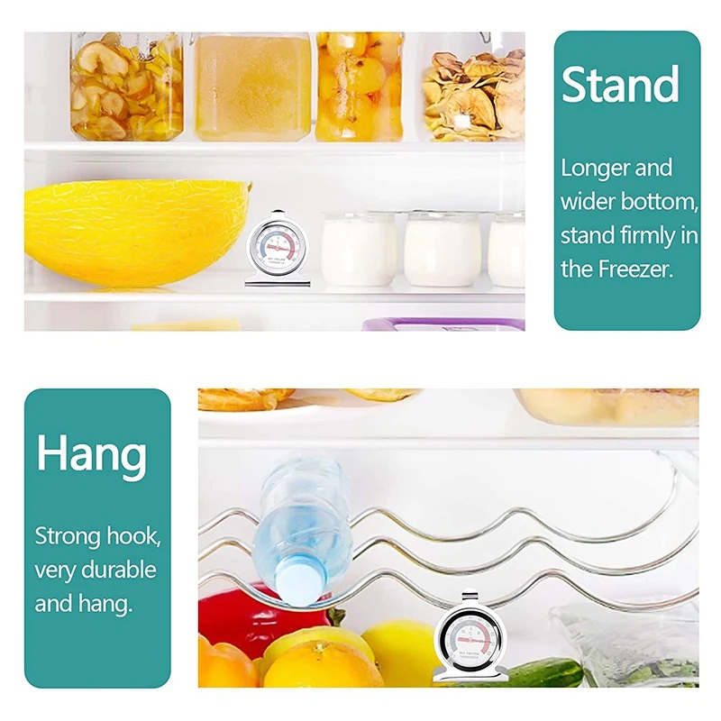 

2Pcs Fridge Thermometer, Freezer Thermometer with Dual-Scale -20-80F, Stainless Steel Refrigerator Thermometer