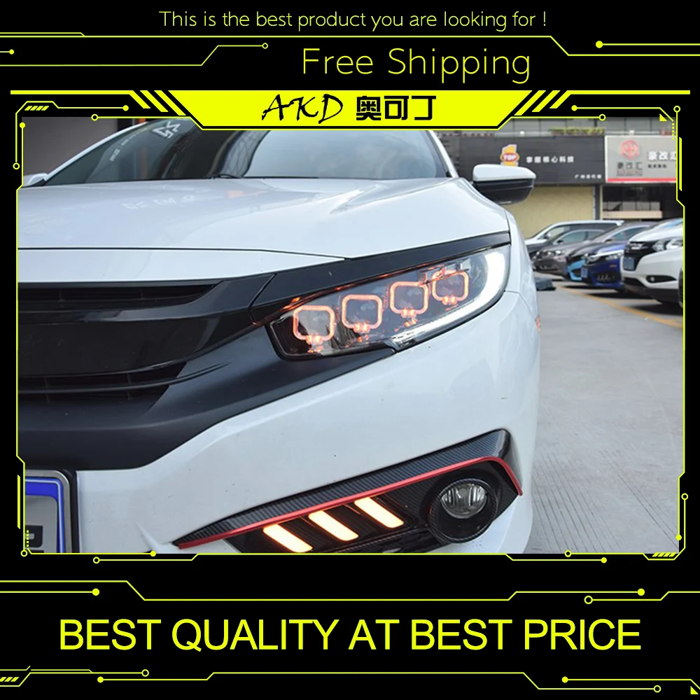 AKD Car headlight for Honda CIVIC X Headlight Bugatti Type LED Dynamic Signal floating light Bi-Xenon Lens Beam Light | Автомобили и