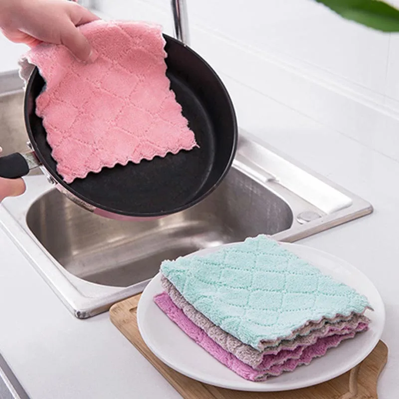 

Microfiber Kitchen Towels Cleaning Cloth Scouring Pad Double-sided Strong Absorbent Dishcloth Wash Cloth Household Cleaning Tool