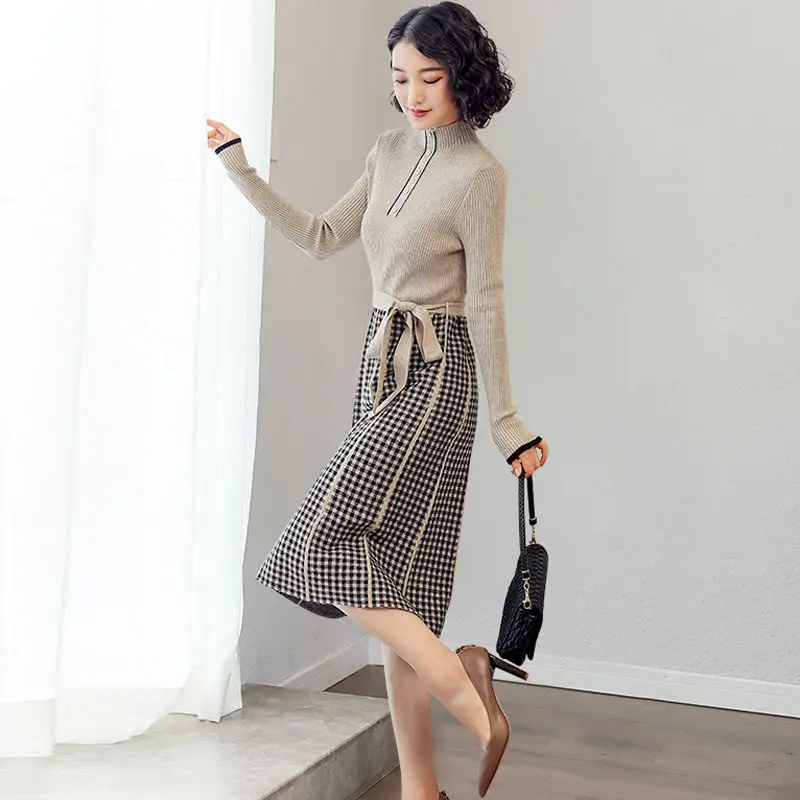 

2020 Autumn Winter New Knit Dresses Women Elegant Korean Bodycon Fashion Sweater Party Long Sleeve Solid Dress Vestidos W458