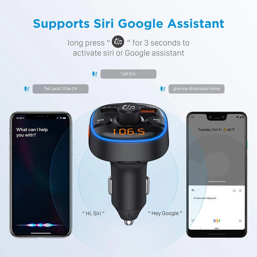 Bluetooth fm-передатчик 7 цветов окружающий светильник с режимом дыхания fm-модулятор QC3.0 автомобильное зарядное устройство передатчик Bluetooth Handsfree