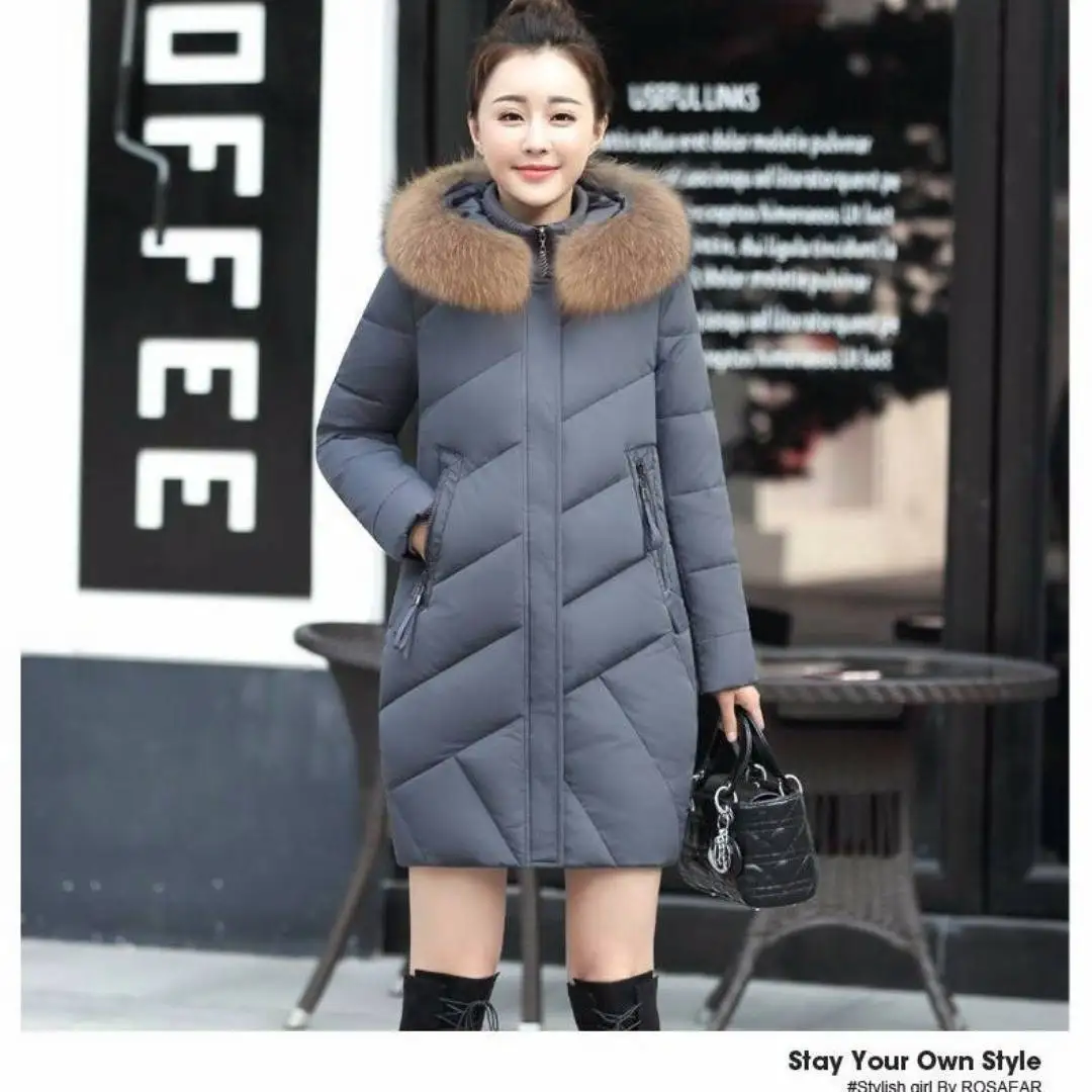 

Autumn Winter New Faux Fox Hair Real Collar Down Jacket Women Long Knee-high Thick Warm Long Sleeve White Duck Down Jacket Y67