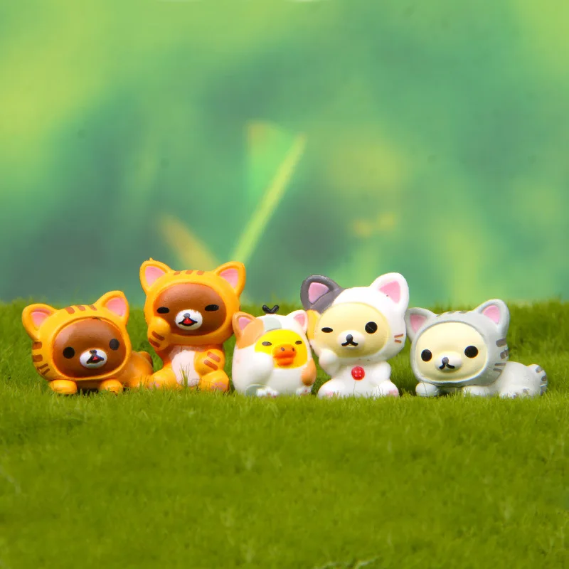5 шт. фигурка мультяшного медведя кошка котенок модель маленькая статуя домашняя