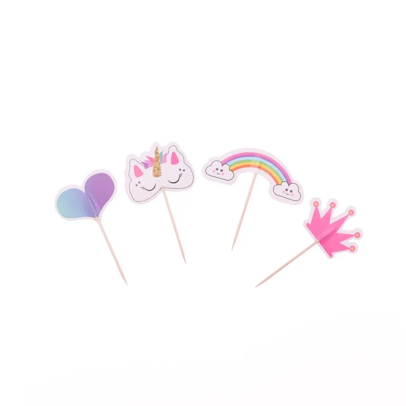 48 шт. милые топперы для капкейков в виде единорога радужные сердечки Корона торта