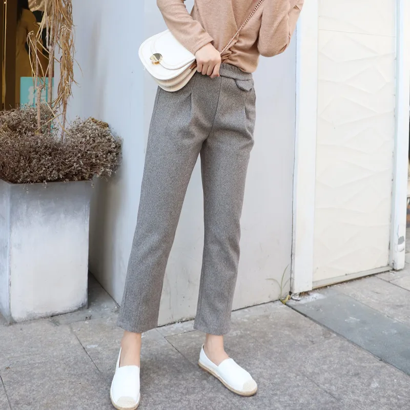 Толстые шерстяные брюки 2020 новые весенне Осенние Теплые женские с высокой талией