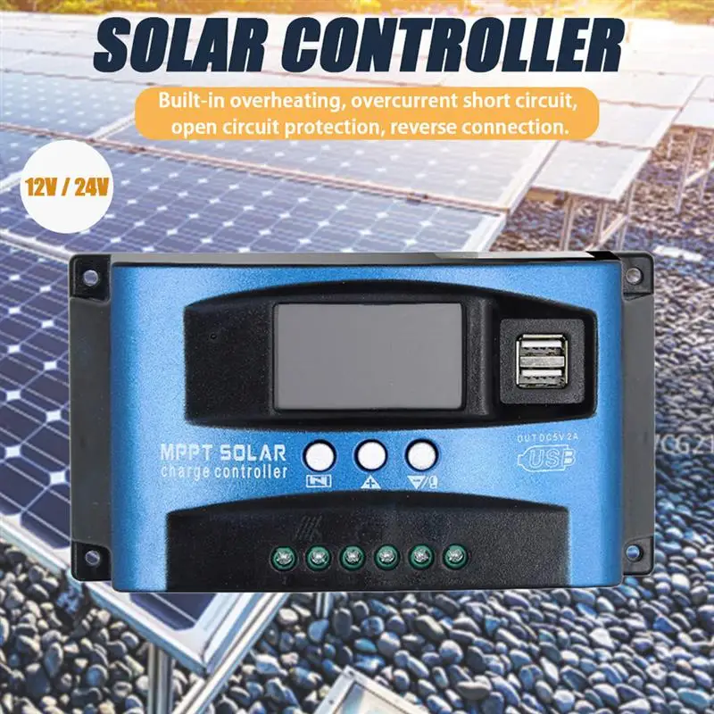 

Solar Controller MPPT Dual USB Display 12V 24V Solar Cell Panel Battery Charger Regulator For Home 100A