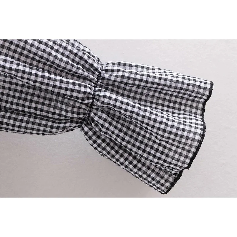 

2021 New Spring Women Shirt Plaid Asymmetry Long Sleeve Ruffled Shirt Female Fashion Casual Women Clothes