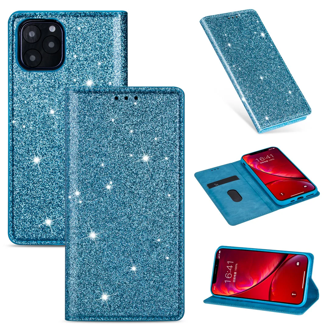 Блестящий кожаный магнитный флип-чехол для IPhone X Xr Xs 11 pro Max Bling кошелек держатель для карт Обложка для книги для IPhone 8 7 6 6s Plus - Цвет: Blue CSJ