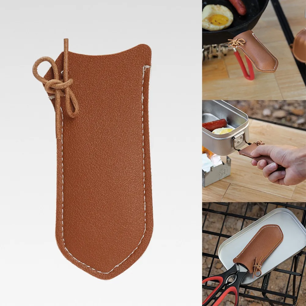 

Non-Slip PU Handle Holder Cookware Parts Frying Pan Handle Cover Cast Iron Skillet Covers Leather Camping Cooking Tool 2021 New