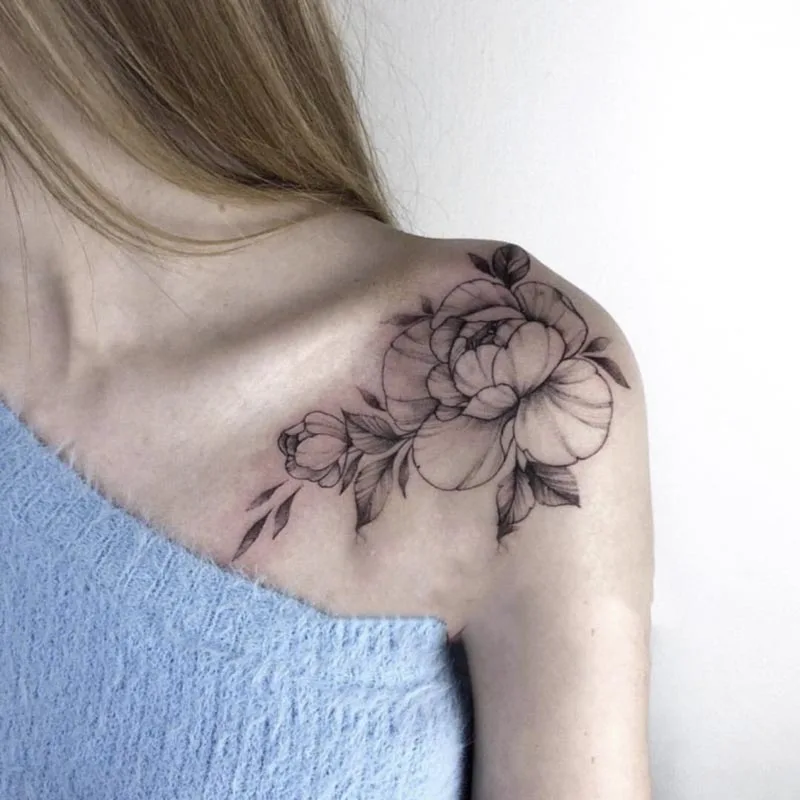 Waterproof Temporary Tattoo Sticker Sketch Flower Design Body Art Fake Tattoo Flash Tattoo Clavicle Female