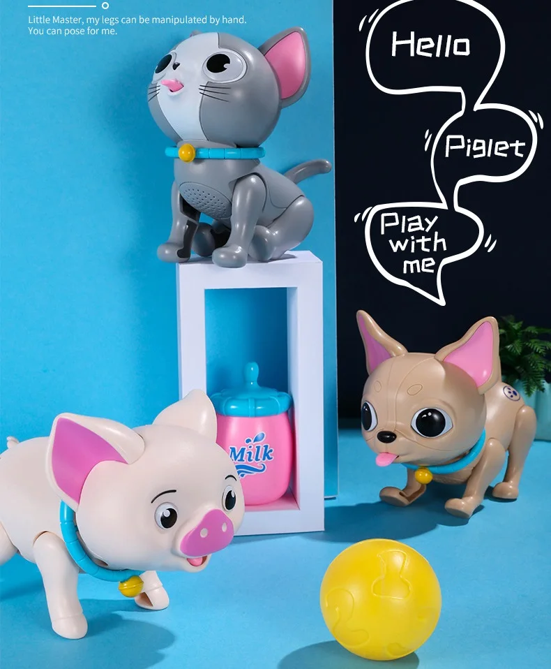 Интерактивные игрушки умная собака кошка свинья игрушки милые животные Робот СВЕТОДИОДНЫЙ звук глаза умные электронные игрушки для домашних животных для детей