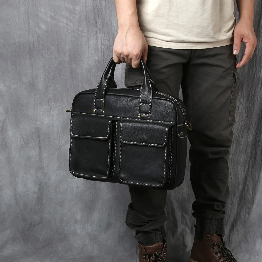 

Casual Men's Handbag Genuine Leather Business Men Briefcase Big Shoulder Bags Messenger Document Bag For 14 Inch Laptop NUPUGOO