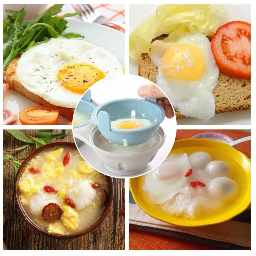

2Pcs Egg Box Creative Microwave Oven Egg Plate Two Egg Steamer Microwave Kitchen Steamed Egg Mold Nordic Blue