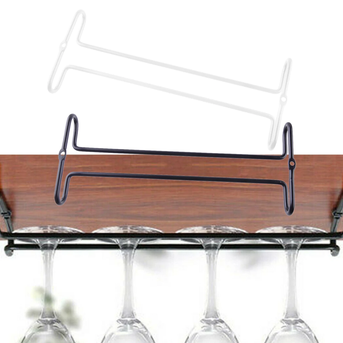 

Hanging Wine Champagne Cocktail Glass Rack Stemware Holder Cup Storage Shelf Hanger Organizer Under Cabinet Iron Saving Space