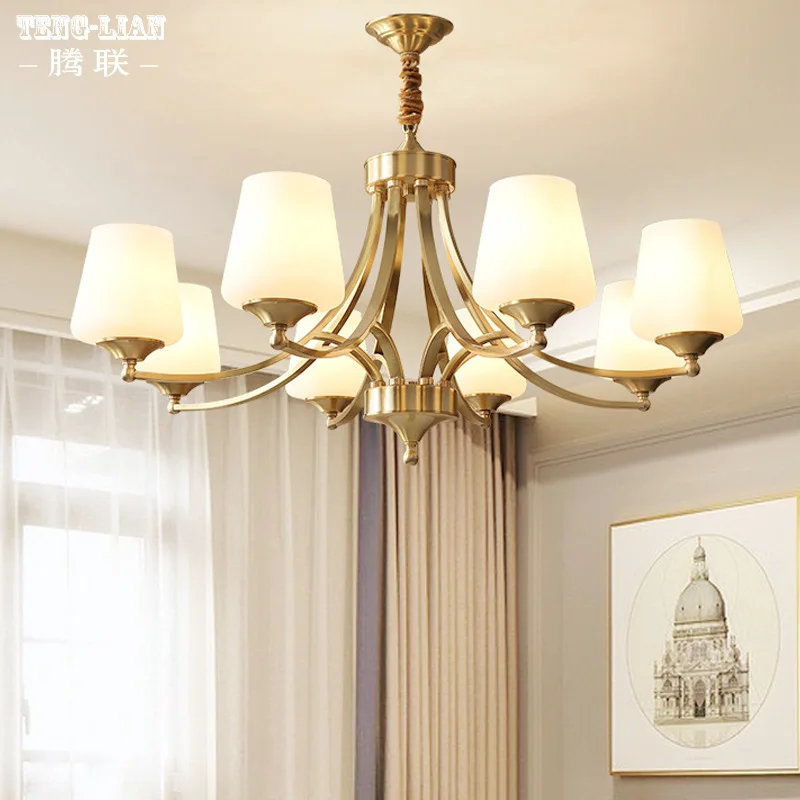 

American Retro Copper Led Chandeliers Lighting Dining Room Led Pendant Chandelier Lights Foyer Hanging Light Fixtures MJ1118