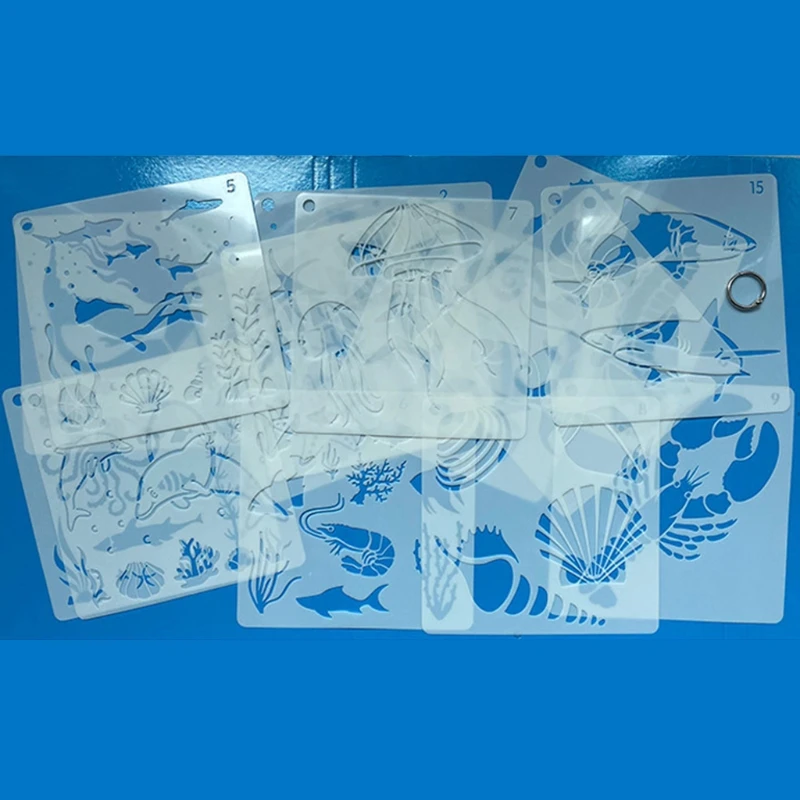 

16 Pcs Reusable Painting Drawing Stencils Marine Life DIY Layering Stencils Sets for DIY Home Decor Art Projects Painting Wall