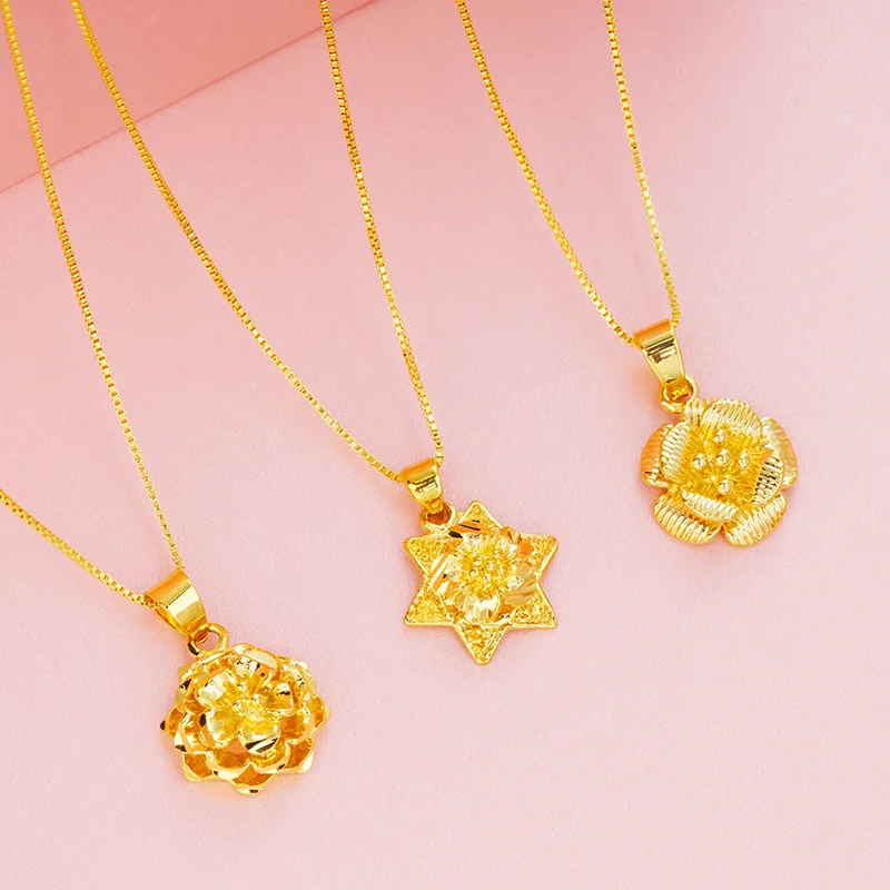 OMHXFC Wholesale European Fashion Woman Girl Party Birthday Wedding Gift Vintage Rose Flower 18KT Real Gold Charm Pendant PN60 | Украшения