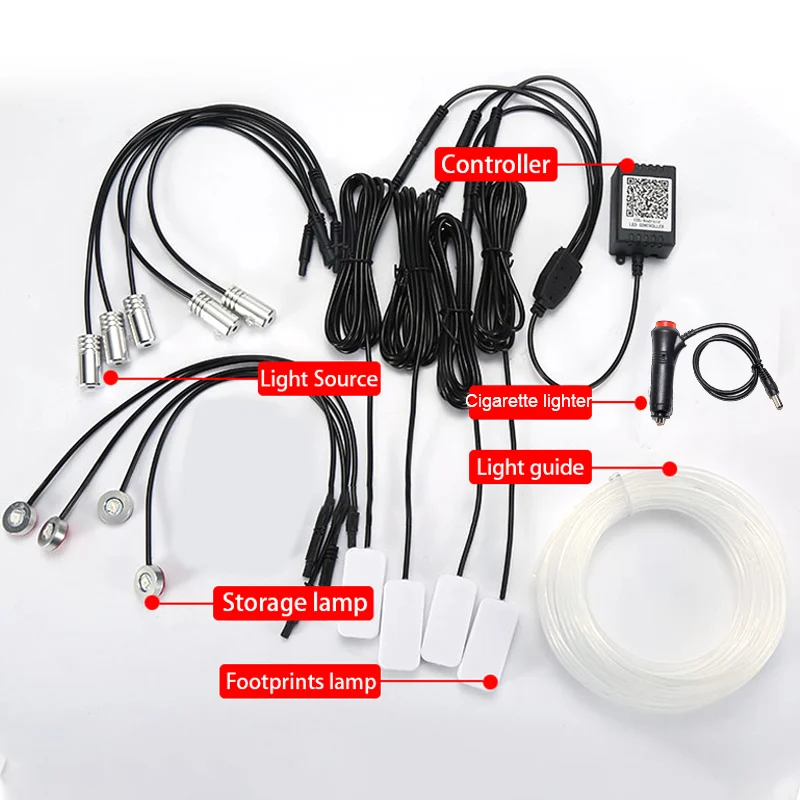 

2020 New EL Neon Wire Strip Light Led Ambient Light With Optical Fiber Car Interior Atmosphere Light Foot Lamp APP Sound Control