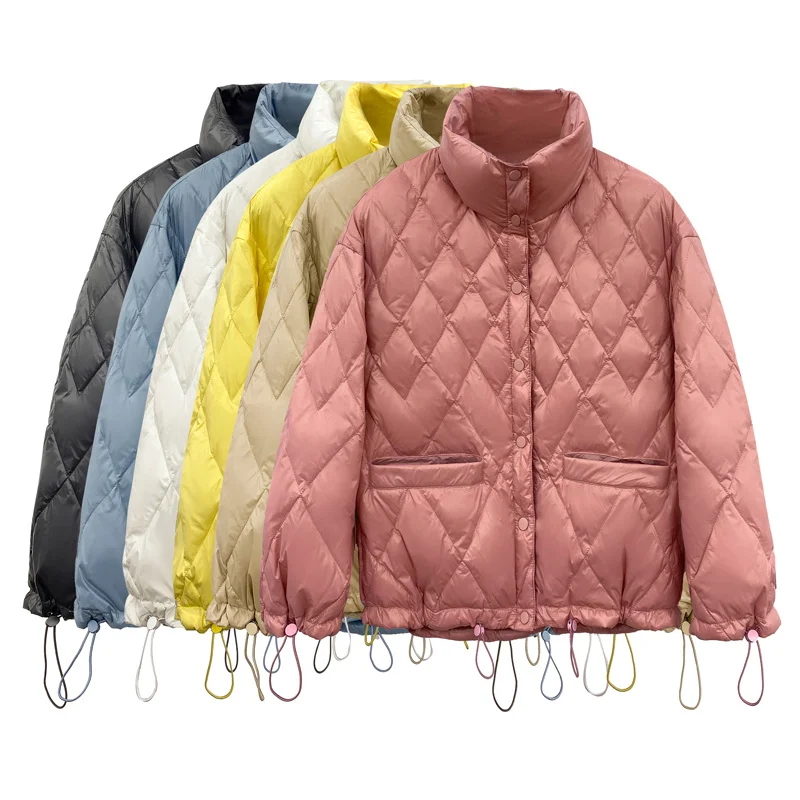 

Winter style Ultra Light Stand Collar Women Short Down Coat Winter Female Loose Warm Solid Color White Duck Down Jacket Snow