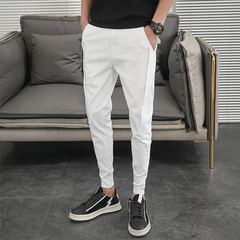 

Korean Summer Pants Men Fashion Design 2021 Slim Fit Men Harem Pants Ankle Length Solid All Match Hip Hop Joggers Trousers Men