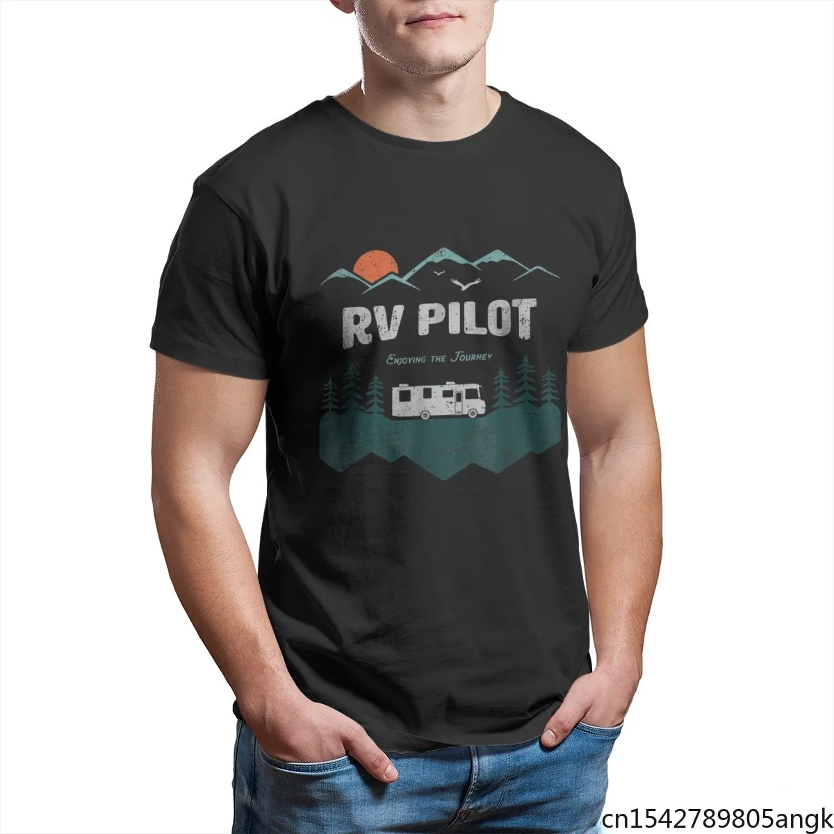 

RV Pilot Camping Print Vintage Cute Graphic Sleeve Streetwear Men T Shirts Unisex Summer Trend Lycra Soft O-neck