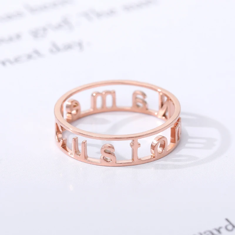

Hollow Letter Stainless Steel Custom Ring Anillos Mujer Gold Silver Engraved Rings For Women Bagues Pour Femme Friendship Gift
