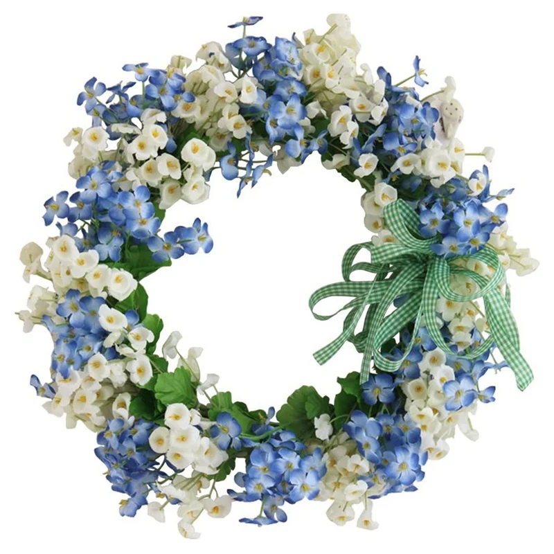 

Artificial Door Wreath, Artificial Flower Blue & White Handmade Wreath, for Front Door Wall Window Wedding Party Decor