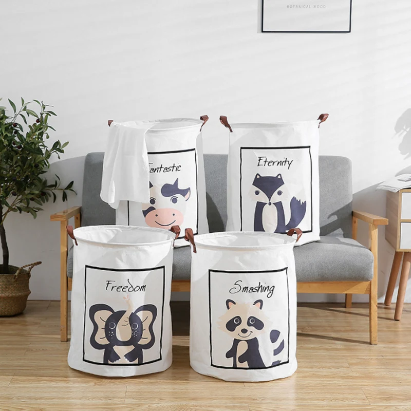 

New home folding laundry basket, creative cartoon fabric foldable storage bucket