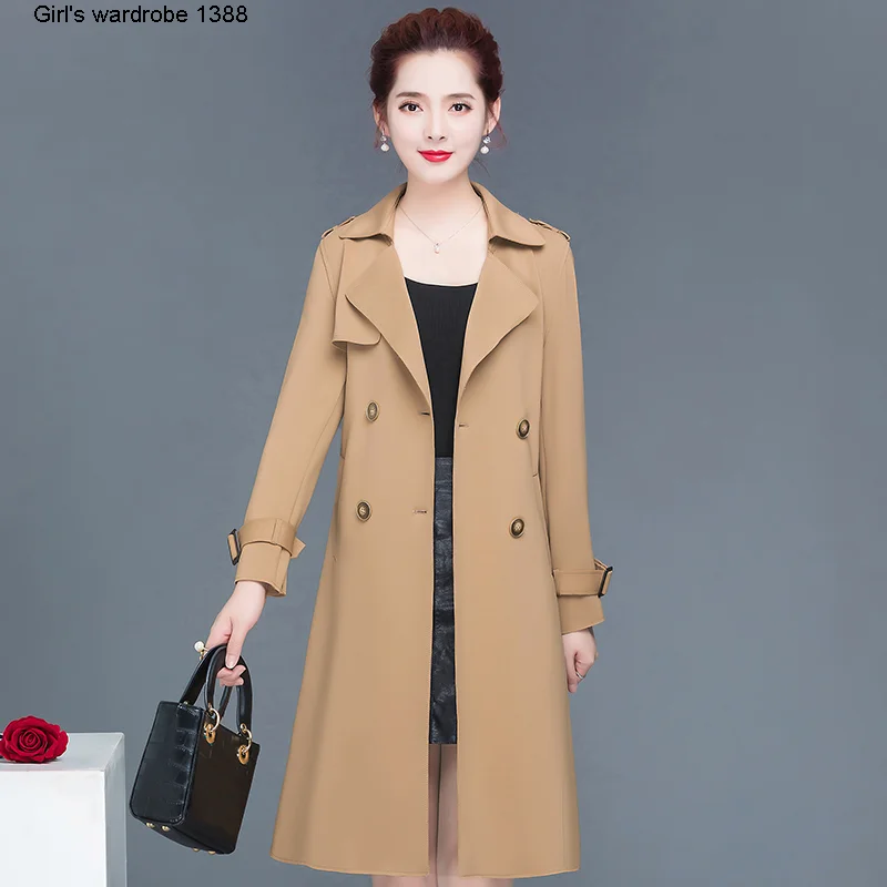 

Coat 2020 new women's light mature style, fashion and leisure, medium and long thin style, pure color, goddess style
