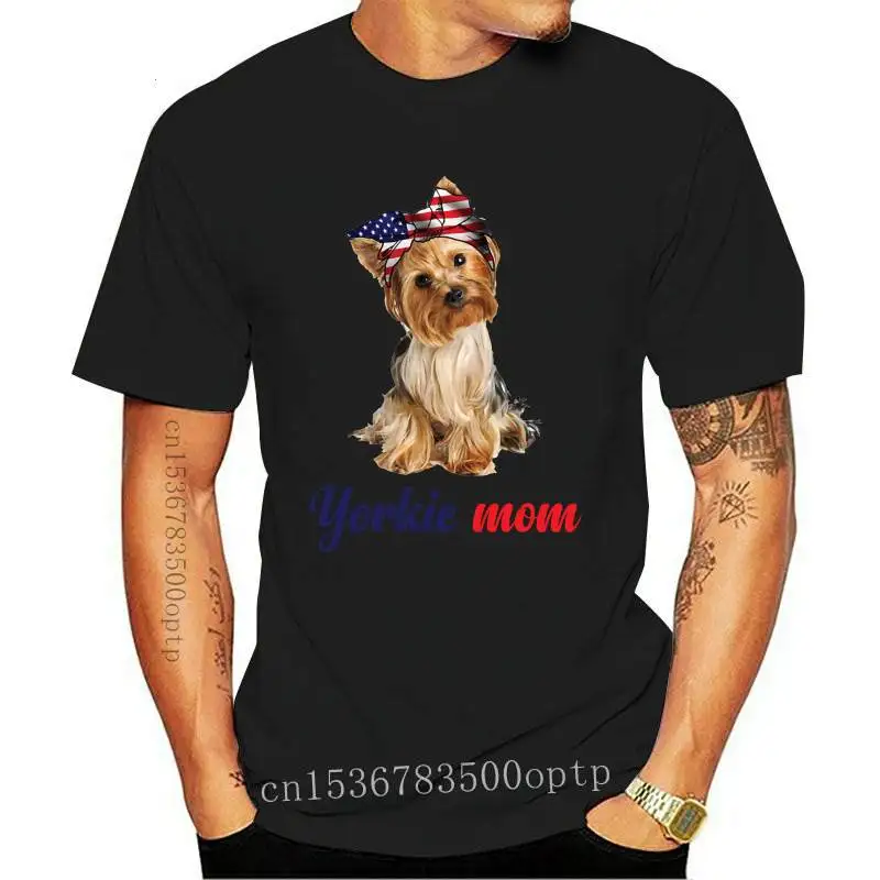 

Забавный Американский подарок Yorkie Mom для любителей собак, футболка 2020 дюйма, Модный повседневный топ для девушек с коротким рукавом