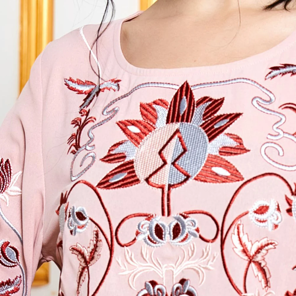 

Women Muslim Abaya Embroidery Long Dress Flare Sleeve Ethnic Elegant Jilbab Ramadan O-neck Plus Size Maxi Robe Islamic Dubai New