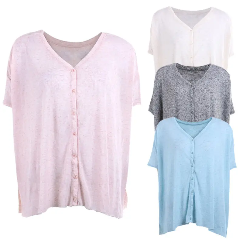 

Women Long Sleeve V-neck Loose T-Shirt Ladies Plain Cotton Blend Top
