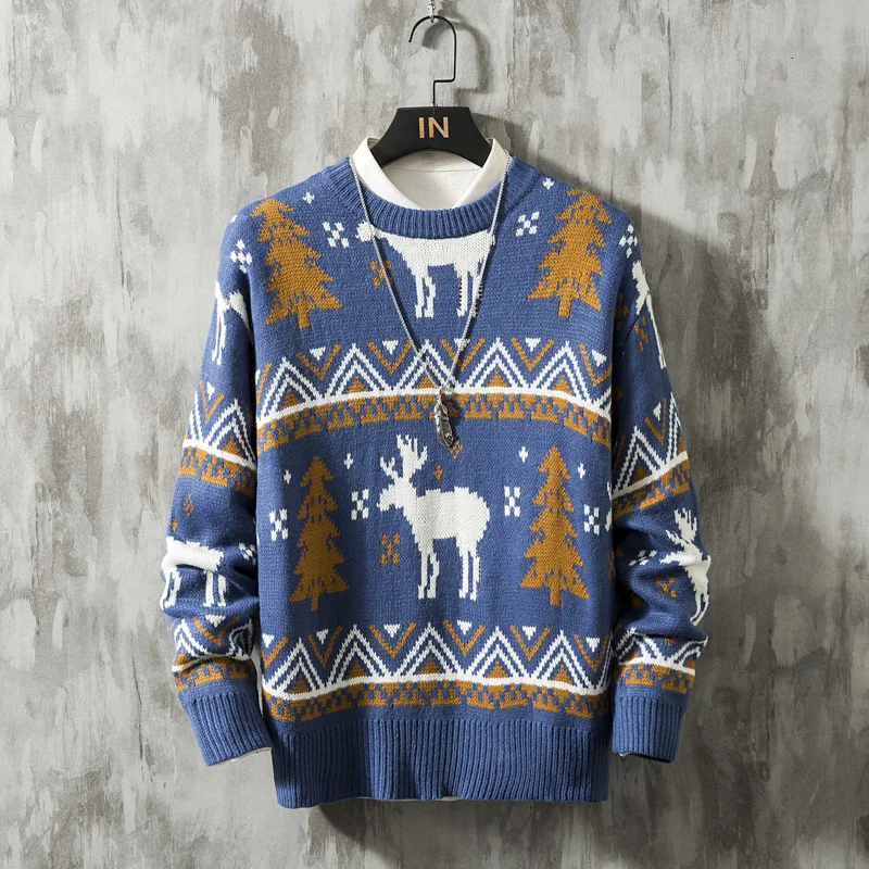 Зимний толстый мужской свитер теплый модный вязаный пуловер в стиле ретро с