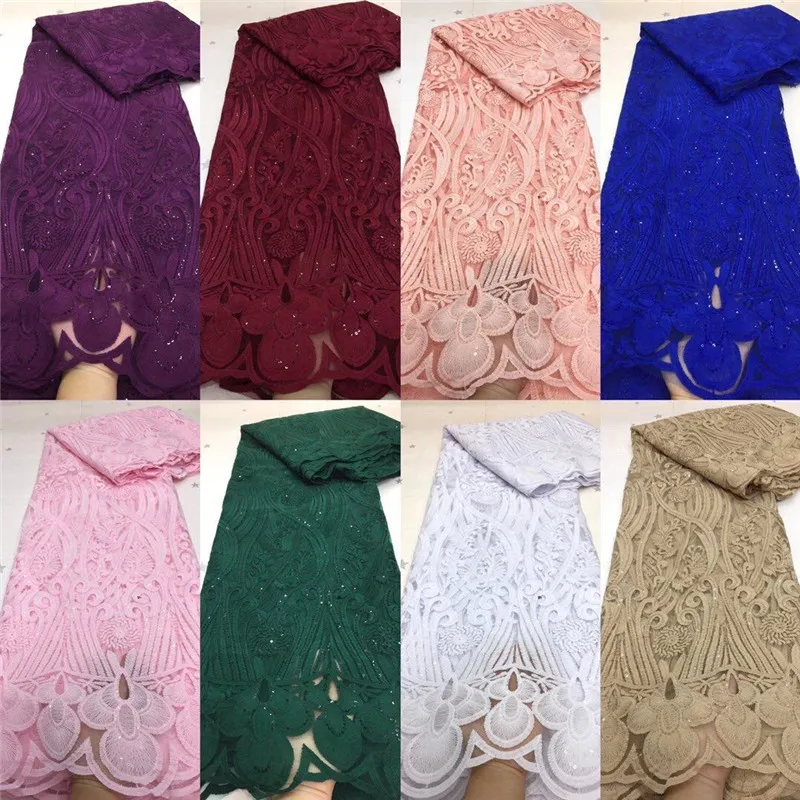 

2021 red Latest African Sequins Lace Milk silk Fabric Embroidery French Mesh Sequins Lace Fabric Nigerian Tulle Lace For Party