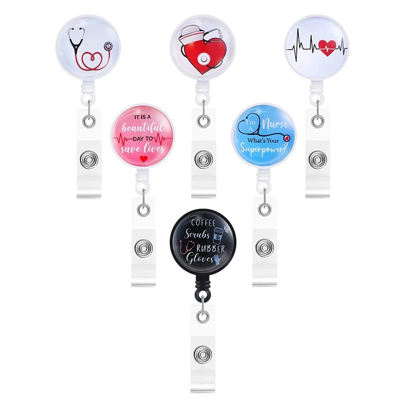 

4 Pcs Badge Holder Reels Retractable Holder ID Badge Reel Clip Cute Name Tag ID Card for Nurse Teachers Students