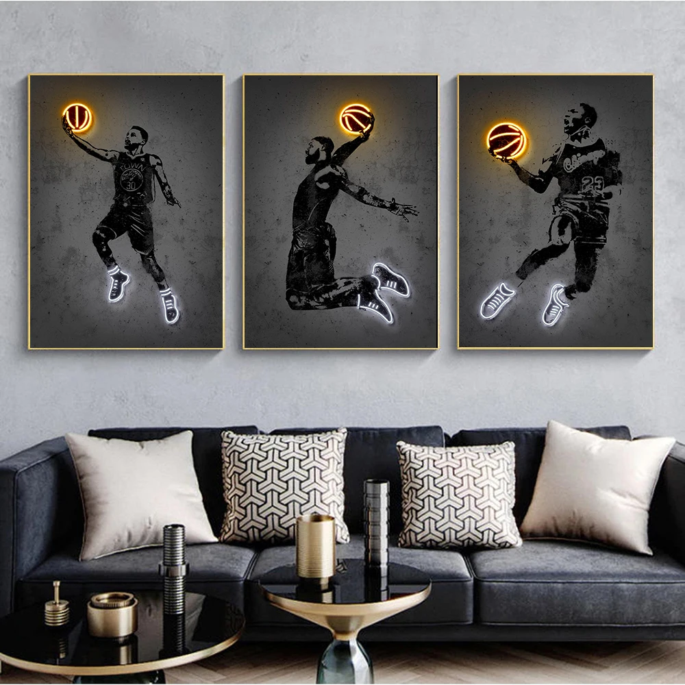 

JD Art Print Neon Basketball Shoes Sport Poster Street Wall Art Abstract Canvas Painting Gift Idea Man Office Home Decoration