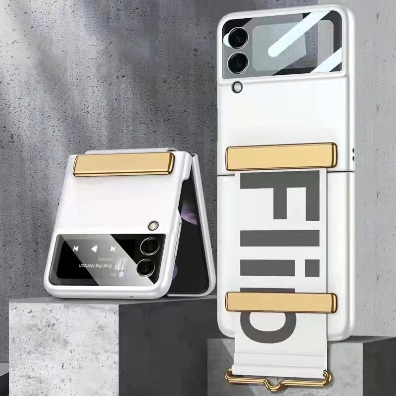 z flip 3 with len camera glass film phone case for samsung galaxy z flip 3 5g case ultra thin matte pc hard back cover capa free global shipping