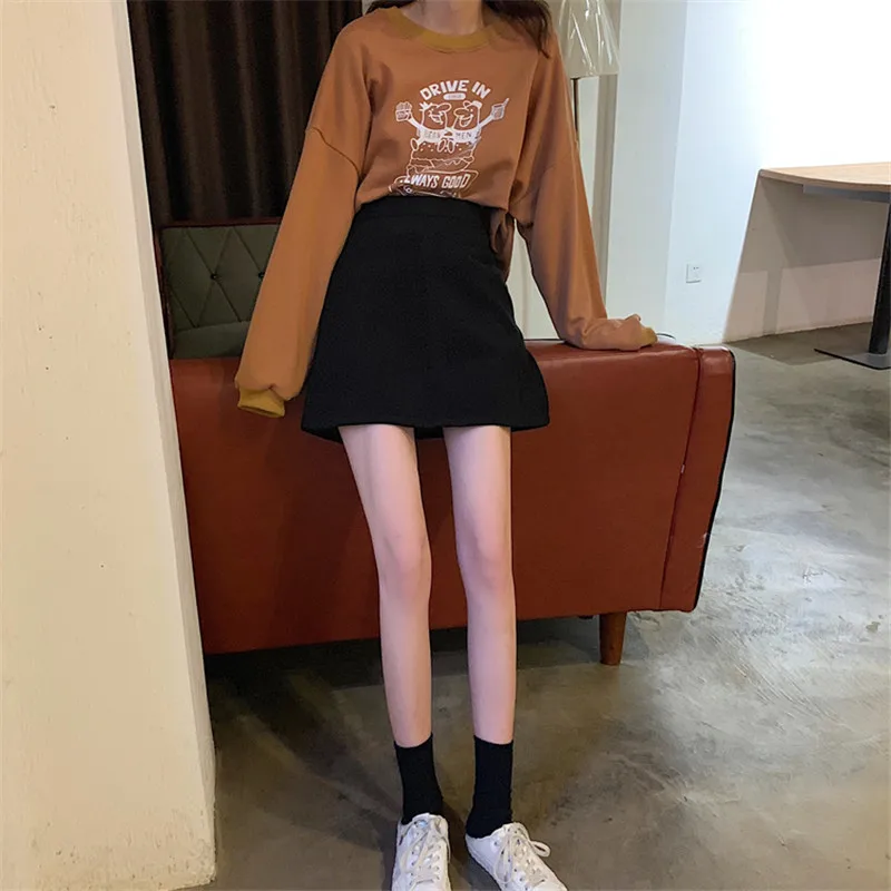 Женская мини-юбка Kawaii, одноцветная, универсальная, простая, Harajuku, корейская мода, высокая талия, юбки для женщин, s, а-силуэт, женская уличная одежда, мягкая