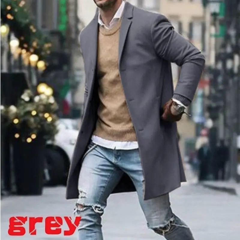 

New Arrival Winter Fashion Men Slim Fit Long Sleeve Cardigans Blends Coat Jacket Suit Solid Mens Long Woolen Coats