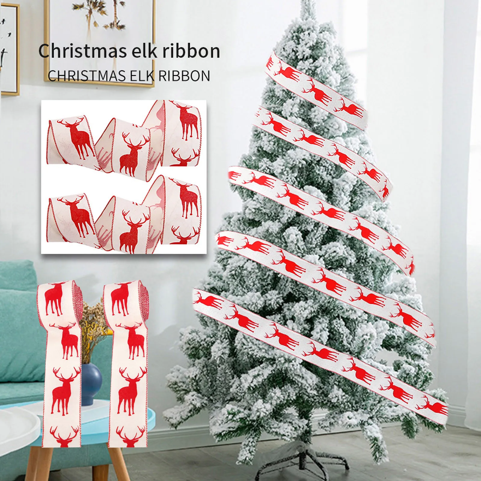 

Рождественская льняная лента с изображением лося, 6,3 см, декоративная лента для рождественской елки «сделай сам», строительное украшение дл...