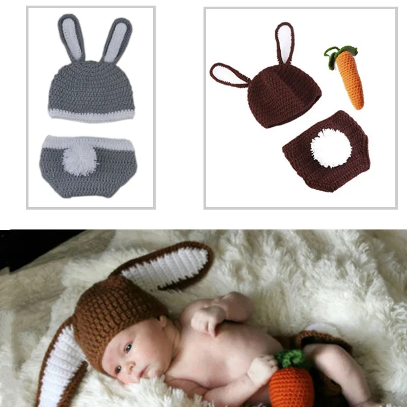 5Types Rabbit Photography Costume Newborn Handmade Crochet Knitted Hat And Diaper Cover Photo Props | Мать и ребенок