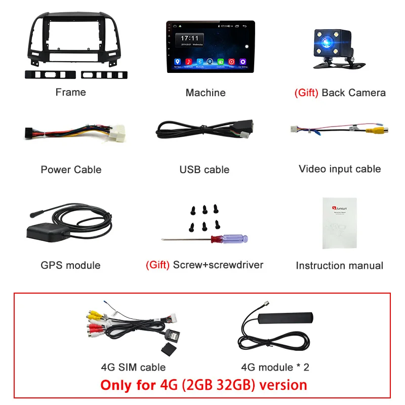 Junsun V1 pro 4G+ 64G CarPlay DSP Android 8,1 автомобильный Радио Мультимедиа Стерео Аудио плеер gps 2 Din для hyundai Santa Fe 2 2006-2012