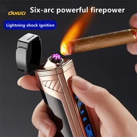 six arc electric lighter usb rechargable plasma lighter for smoking with cigar cutter accessories windproof flameless lighters