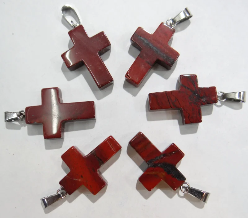 Оптовая продажа 50 шт. подвеска крест из натурального камня яшмы красного цвета