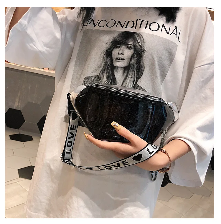 Женская поясная сумка, новинка, новинка, лазерная Желейная сумка, прозрачный дизайн, карманы, женская сумка-мессенджер, через плечо, грудь, модная сумка