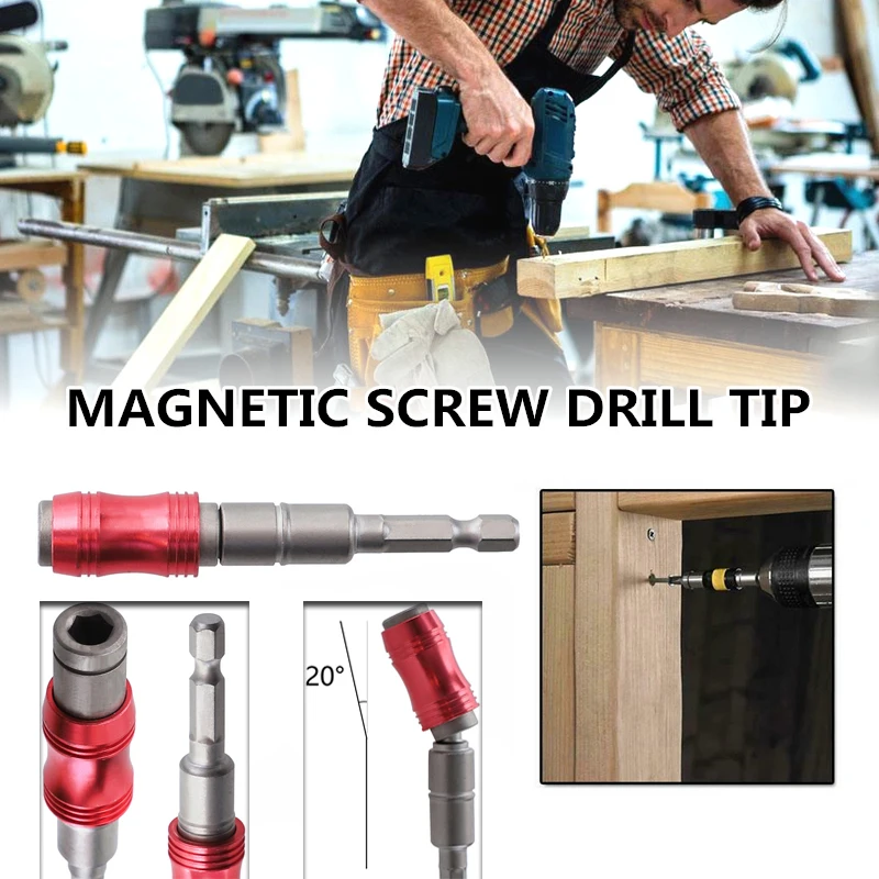 

1/4 in Magnetic 20° Bendable Screw Drill Tip Quick Change Locking Bit Holder Drill Screw Tool Drive Guide Drill Bit Extensions