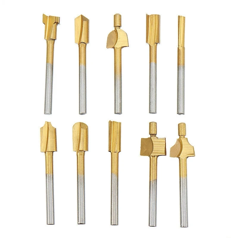 

10Pcs HSS Router Bits Wood Cutter Milling 1/8" 3mm Shank Carpentry Trimming Knife Carving Cutter For Dremel Rotary Tool