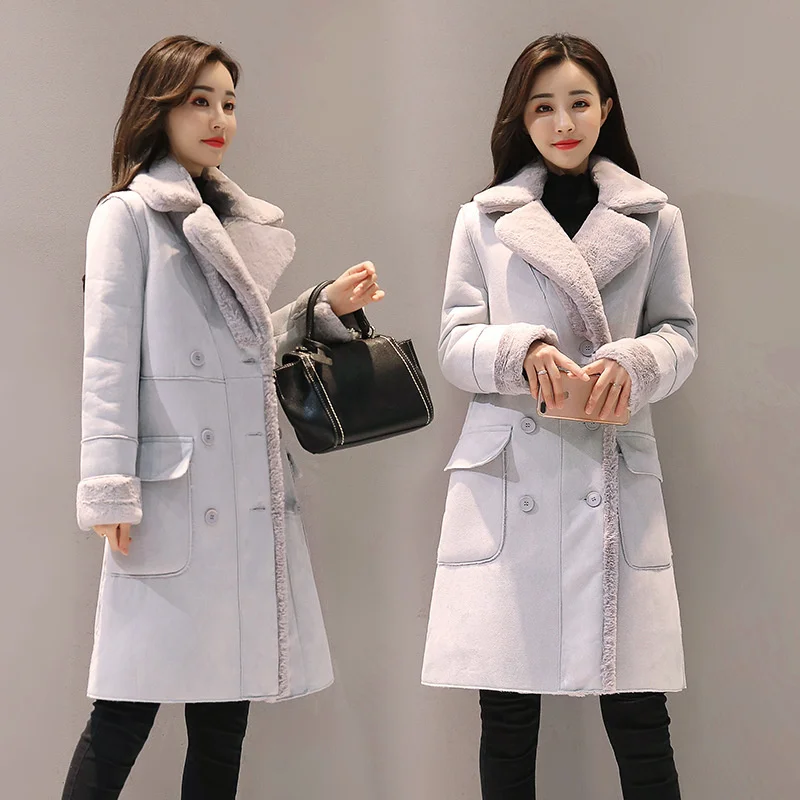 

2020 imitation lamb wool coat women's Korean version winter Plush thickened coat medium long fur one-piece Lapel cotton coat