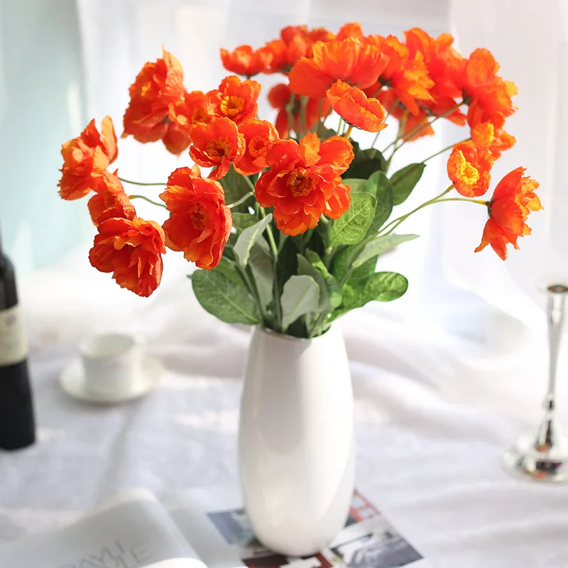 Искусственная шелковая цветочная гирлянда из искусственного мака 10 шт.