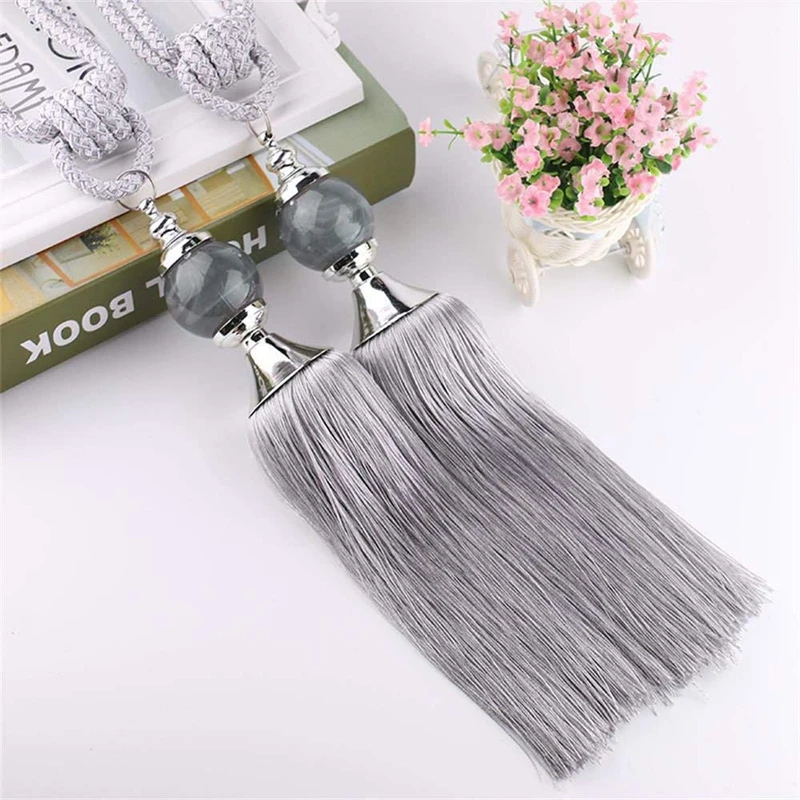 1 пара оконных занавесок Tieback серебристая лента с бусинами и кисточками веревка